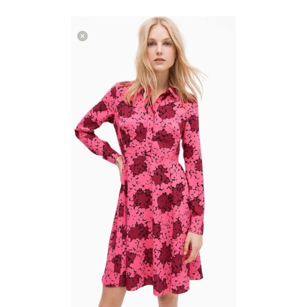 Kate Spade Pink Bubble Dot Smocked Collared Fabric Covered Buttons Dress Size 6